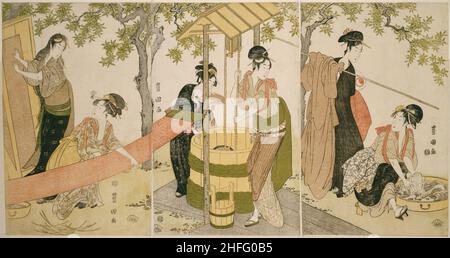 Utagawa Toyokuni I. Doing the Laundry by the Well Curb (Idobata no