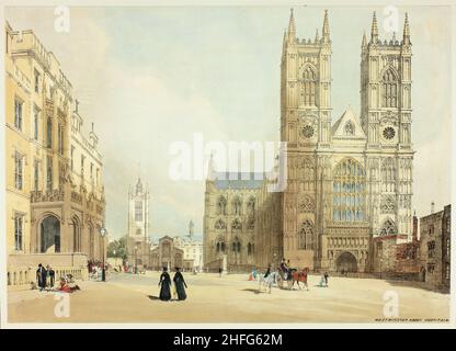 Westminster Abbey, Hospital and Company, plate seven from Original Views of London as It Is, 1842. Stock Photo