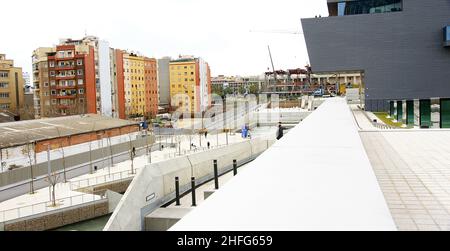 Facade of the Design Museum or Museu del Disseny in Barcelona, Catalunya, Spain, Europe Stock Photo