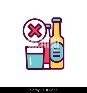 Forbidden alcohol drinks line icon. Isolated vector element. Stock Vector