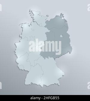 Germany map divided on West and East Germany with regions map, blank ...