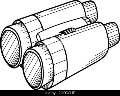 Binoculars hand-drawn element. A long-range vision device. Tourist binoculars isolated on white background. Stock Vector