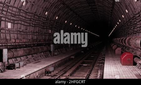 3d illustration - dark old abandoned metro subway tunnel Stock Photo