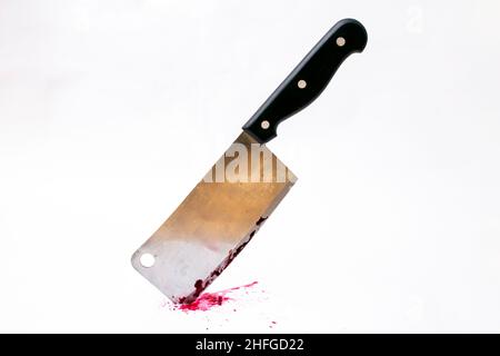 Butcher's cleaver with blood Stock Photo - Alamy