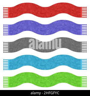 Colored Knitted Scarf Icon Set Isolated on White Background Stock Vector