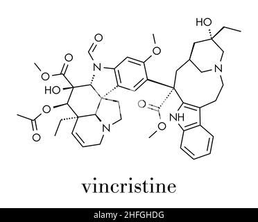 Vincristine cancer drug molecule (vinca alkaloid class). Skeletal formula. Stock Vector