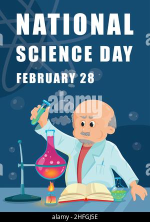 vector illustration science day poster. Old scientists doing research in lab, can use for poster, background, web Stock Vector