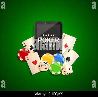Poker online in smartphone,invitation banner. Stock Vector