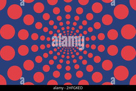 Abstract blue background made with small red circles. Stock Vector