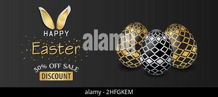 Happy Easter Shiny Detailed Intricate Online shopping sale concept background. Website header vector illustration Stock Vector