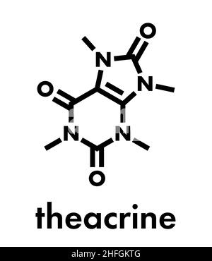 Theacrine molecule. Caffeine analog present in kucha tea. Skeletal formula. Stock Vector