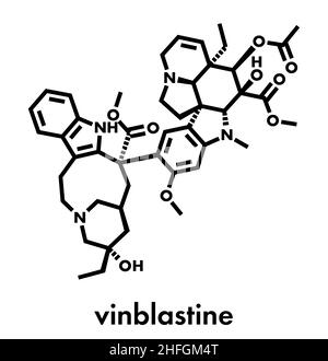 Vinblastine cancer chemotherapy drug molecule. Skeletal formula. Stock Vector