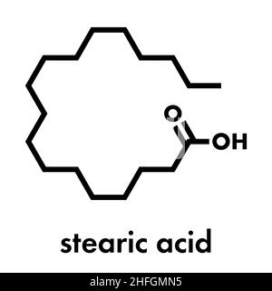 Stearic acid saturated fatty acid molecule. Also known as octadecanoic acid; Esters and salts are known as stearates. Skeletal formula. Stock Vector