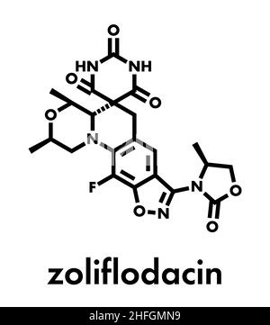 Zoliflodacin antibiotic drug molecule. Skeletal formula. Stock Vector
