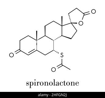 Spironolactone diuretic, antihypertensive and antiandrogen drug molecule. Skeletal formula. Stock Vector