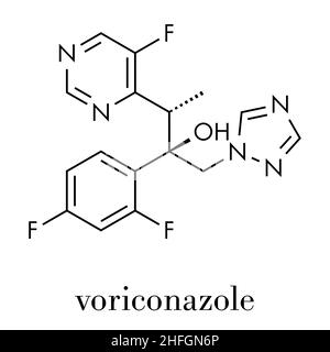 Voriconazole antifungal drug molecule (triazole class). Skeletal formula. Stock Vector