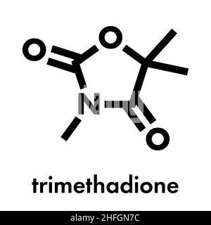 Trimethadione anticonvulsant drug molecule. Used in treatment of seizures. Skeletal formula. Stock Vector