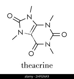 Theacrine molecule. Caffeine analog present in kucha tea. Skeletal formula. Stock Vector