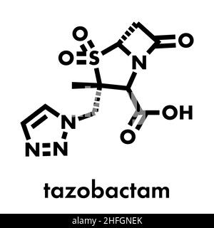 Tazobactam drug molecule. Inhibitor of bacterial beta-lactamase enzymes. Skeletal formula. Stock Vector