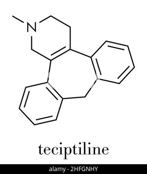 Setiptiline (also known as teciptiline) antidepressant drug molecule. Skeletal formula. Stock Vector