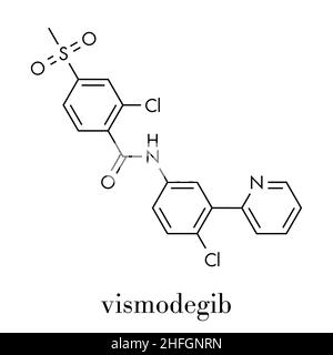 Vismodegib cancer drug molecule. Used in treatment of basal cell carcinoma. Skeletal formula. Stock Vector