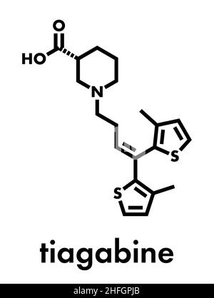 Tiagabine epilepsy drug molecule. Skeletal formula. Stock Vector