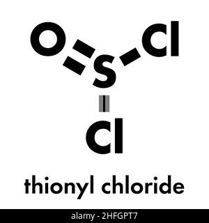 Thionyl chloride (SOCl2) chemical reagent molecule. Skeletal formula. Stock Vector