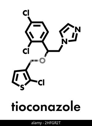 Tioconazole antifungal drug molecule. Skeletal formula. Stock Vector