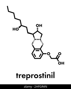 Treprostinil pulmonary arterial hypertension drug molecule. Synthetic analog of prostacyclin (PGI2). Skeletal formula. Stock Vector