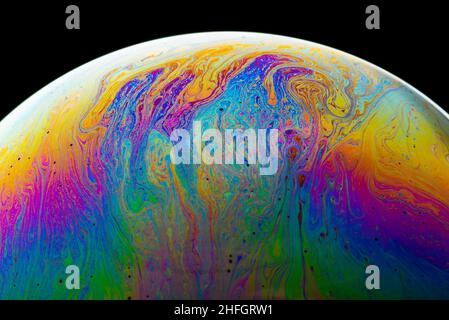 Multicolored abstract soap bubble close up macro Stock Photo