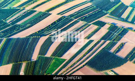 aerial view of green fields and slopes Stock Photo