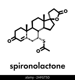 Spironolactone diuretic, antihypertensive and antiandrogen drug molecule. Skeletal formula. Stock Vector