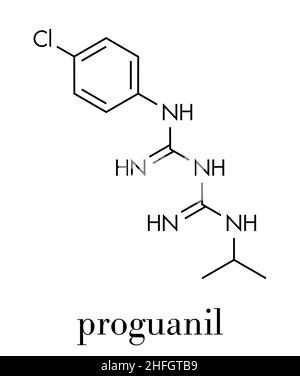 Proguanil prophylactic malaria drug molecule. Skeletal formula. Stock Vector