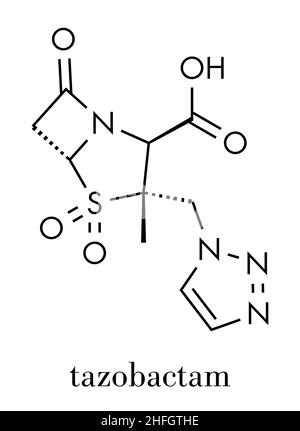 Tazobactam drug molecule. Inhibitor of bacterial beta-lactamase enzymes. Skeletal formula. Stock Vector