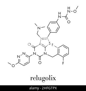 Relugolix drug molecule (gonadotropin-releasing hormone receptor antagonist). Skeletal formula. Stock Vector