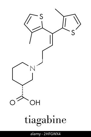 Tiagabine epilepsy drug molecule. Skeletal formula. Stock Vector