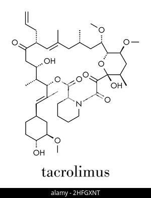 Tacrolimus (fujimycin, FK-506) immunosuppressant drug molecule. Skeletal formula. Stock Vector