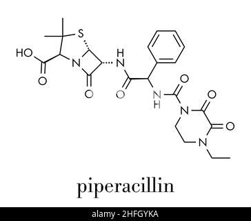 Piperacillin antibiotic drug molecule. Skeletal formula. Stock Vector