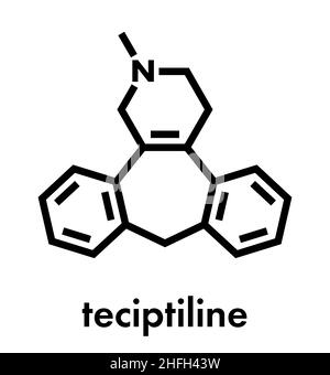 Setiptiline (also known as teciptiline) antidepressant drug molecule. Skeletal formula. Stock Vector