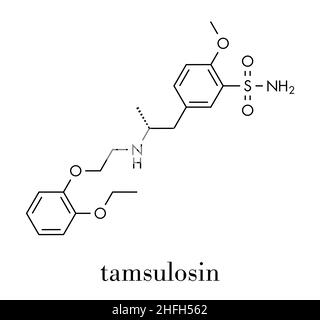 Tamsulosin benign prostatic hyperplasia (BPH) drug molecule. Skeletal formula. Stock Vector