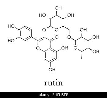 Rutin (rutoside, sophorin) molecule. Herbal glycoside composed of quercetin and rutinose. Skeletal formula. Stock Vector