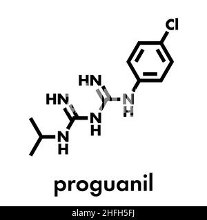 Proguanil prophylactic malaria drug molecule. Skeletal formula. Stock Vector