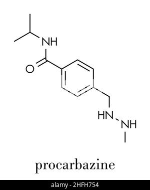 Procarbazine cancer drug molecule. Alkylating agent used in treatment of Hodgkin's lymphoma and glioblastoma brain cancer. Skeletal formula. Stock Vector