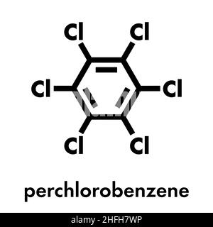 Hexachlorobenzene (perchlorobenzene, HCB) banned fungicide molecule. Persistent Organic Pollutant and probable human carcinogen Skeletal formula. Stock Vector