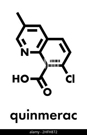 Quinmerac herbicide molecule. Skeletal formula. Stock Vector