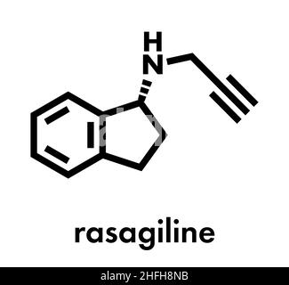 Rasagiline Parkinson's disease drug molecule. Skeletal formula. Stock Vector