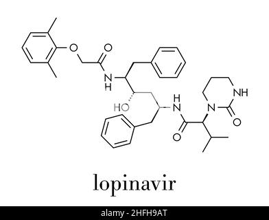 Lopinavir HIV drug molecule. Protease inhibitor class antiretroviral. Skeletal formula. Stock Vector