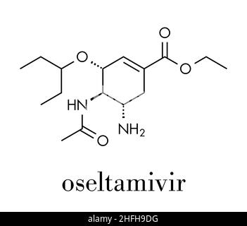 Oseltamivir influenza virus drug molecule. Skeletal formula. Stock Vector