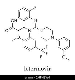 letermovir cytomegalovirus (CMV) drug molecule. Skeletal formula. Stock Vector