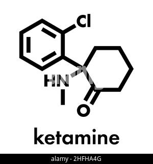 Ketamine anesthetic drug molecule. Used both medically and recreationally. Skeletal formula. Stock Vector
